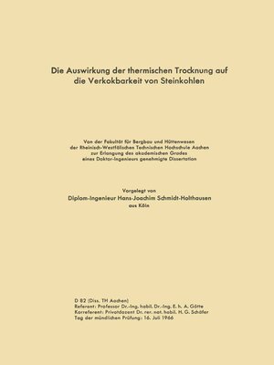 cover image of Die Auswirkung der thermischen Trocknung auf die Verkokbarkeit von Steinkohlen